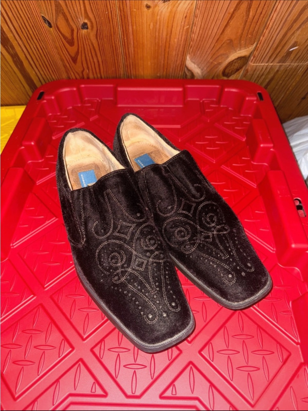 Giorgio Brutini Black Velvet Embroidered Slip-On Loafers